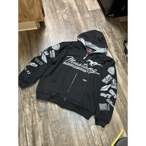 JH Design Ford Mustang Hoodie Sweatshirt Mens 2XL Black Heavyweight Full Zip
